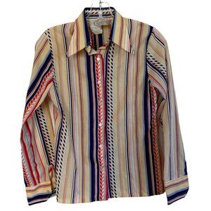 Sweet Baby Jane 70's Vintage Button Up Shirt Long Sleeve Stripe Geometric Size 7